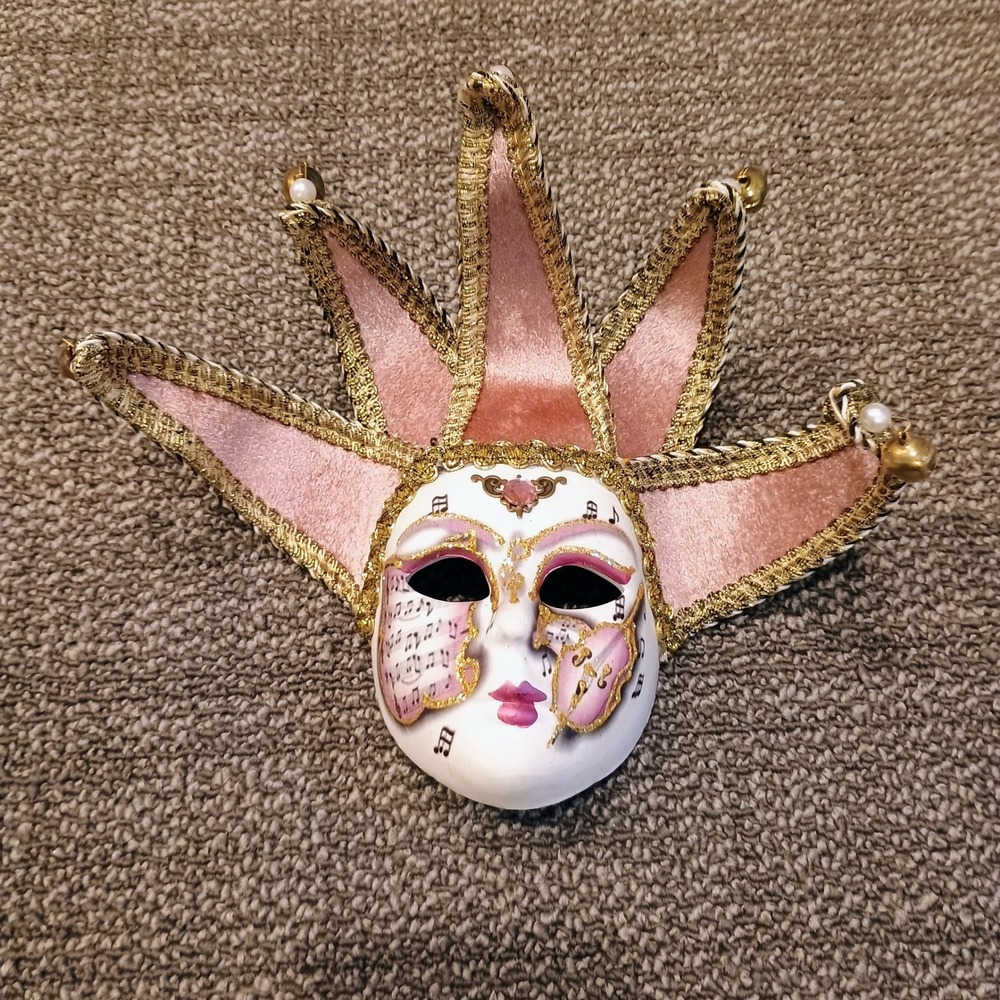 Ca Macana Atelier Venezia Venetian Jester Mask Pink Gold Music Hand Made Italy